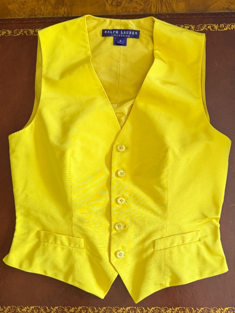 Vintage Ralph Lauren Purple label yellow best vest, size 8.